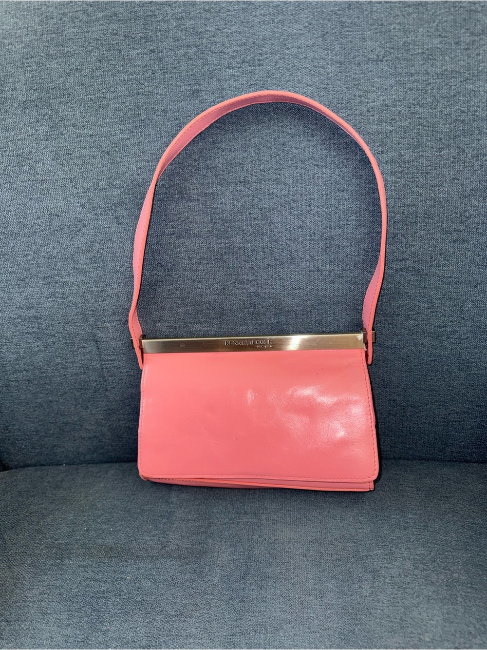 Kenneth Cole Coral Mini Pink Leather Shoulder Bag with Metal Frame